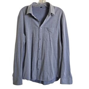 Lululemon Sz L Men's Commission Long Sleeve Shirt Blue‎ Button Front Performance